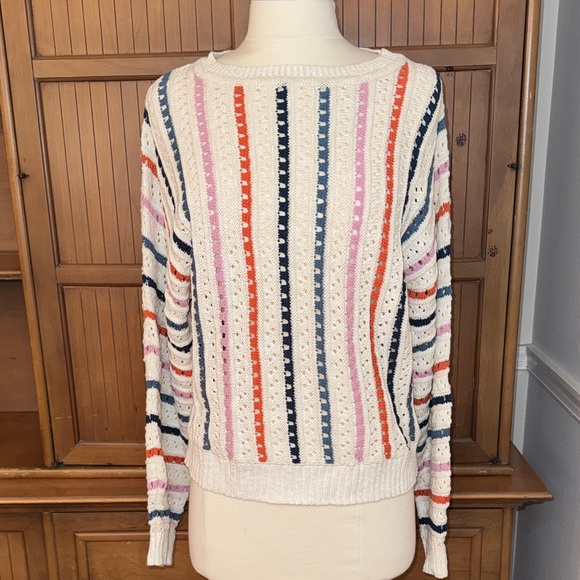 Knox Rose Sweaters - Knox Rose Open Knit Striped Crewneck Sweater, size Small